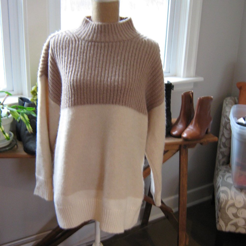 Ann Taylor Two-Tone Cowl Sweater in Taupe and Cream